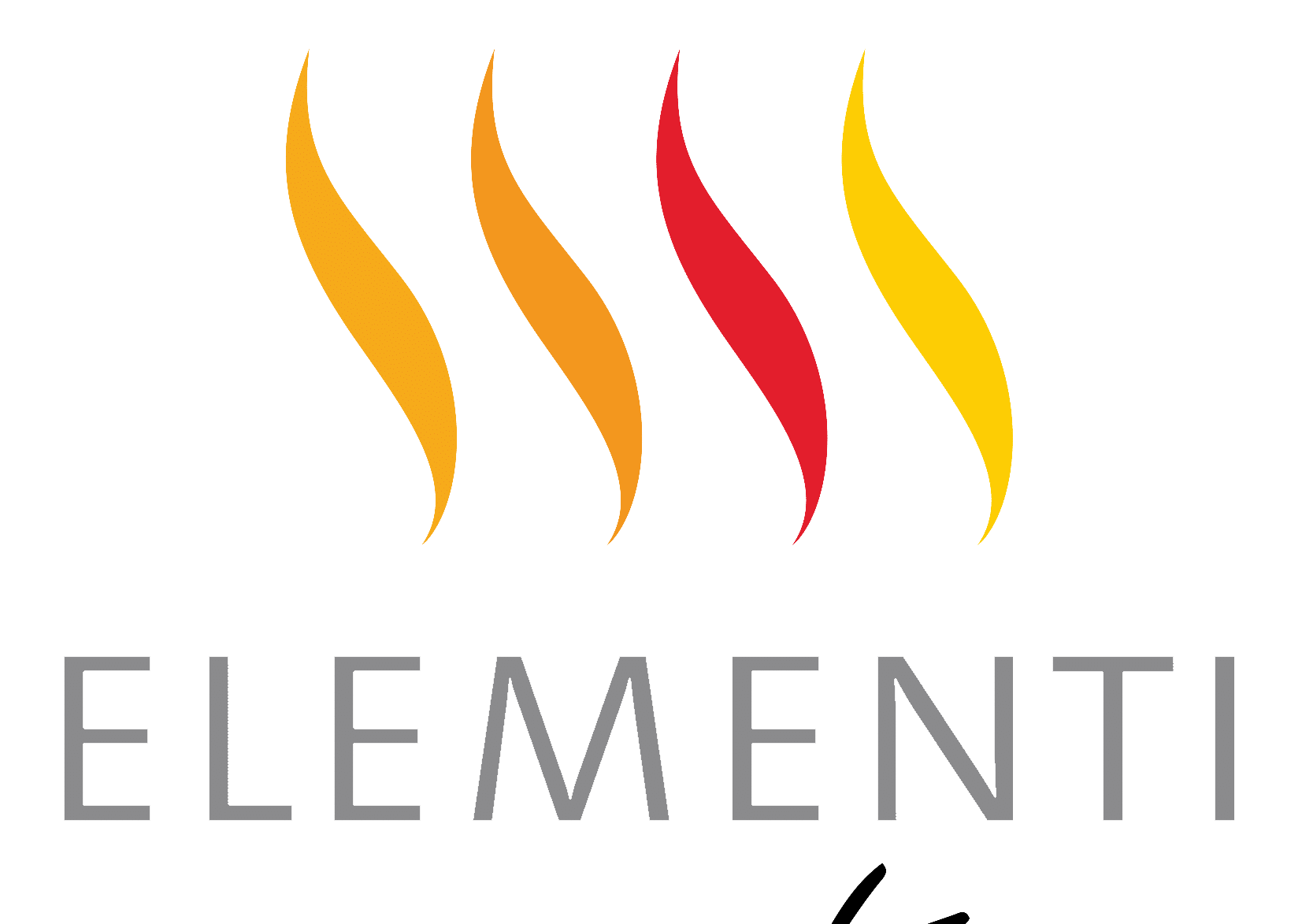 Un logo per un'azienda chiamata Elementi con tre vortici di fuoco