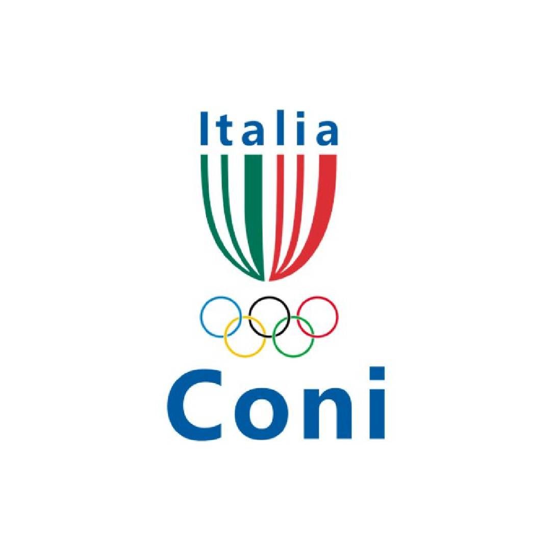 Un logo per il CONI Italia con uno scudo e gli anelli olimpici