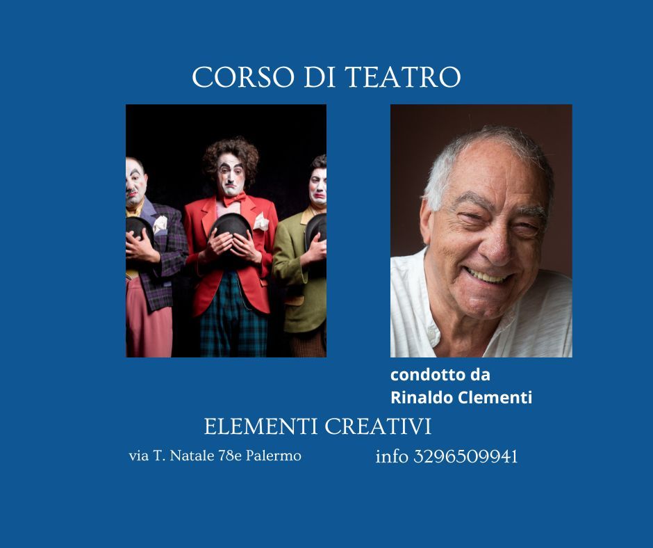 Un manifesto per corso di teatro con la foto di un uomo