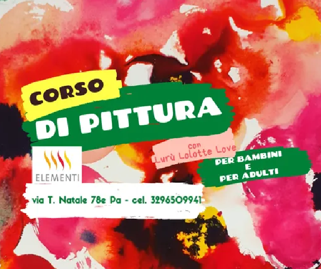 Una pubblicità per un corso di pittura con uno sfondo colorato