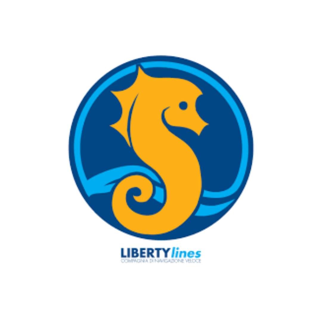 Il logo della Liberty Lines mostra un cavalluccio marino in un cerchio blu
