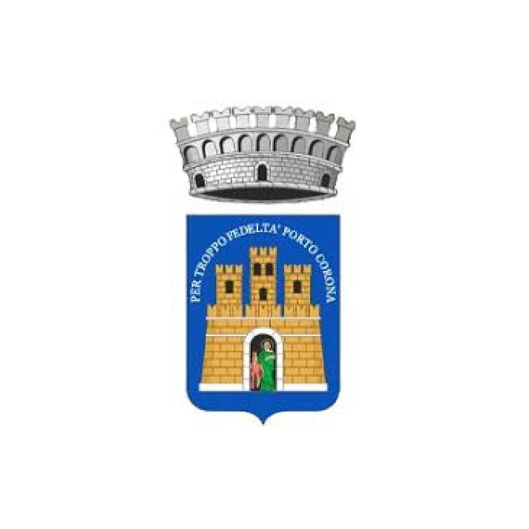 Uno stemma con un castello e una corona.