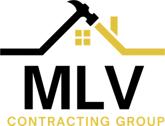 MLV Contracting Group logo with black and gold roofline and house icon