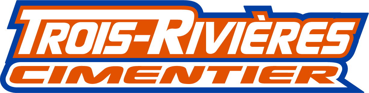 Logo of Trois-Rivières Cimentier, orange text on a blue background.