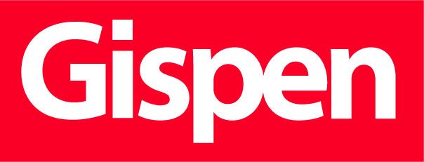 Gispen-logo in witte letters op een rode achtergrond