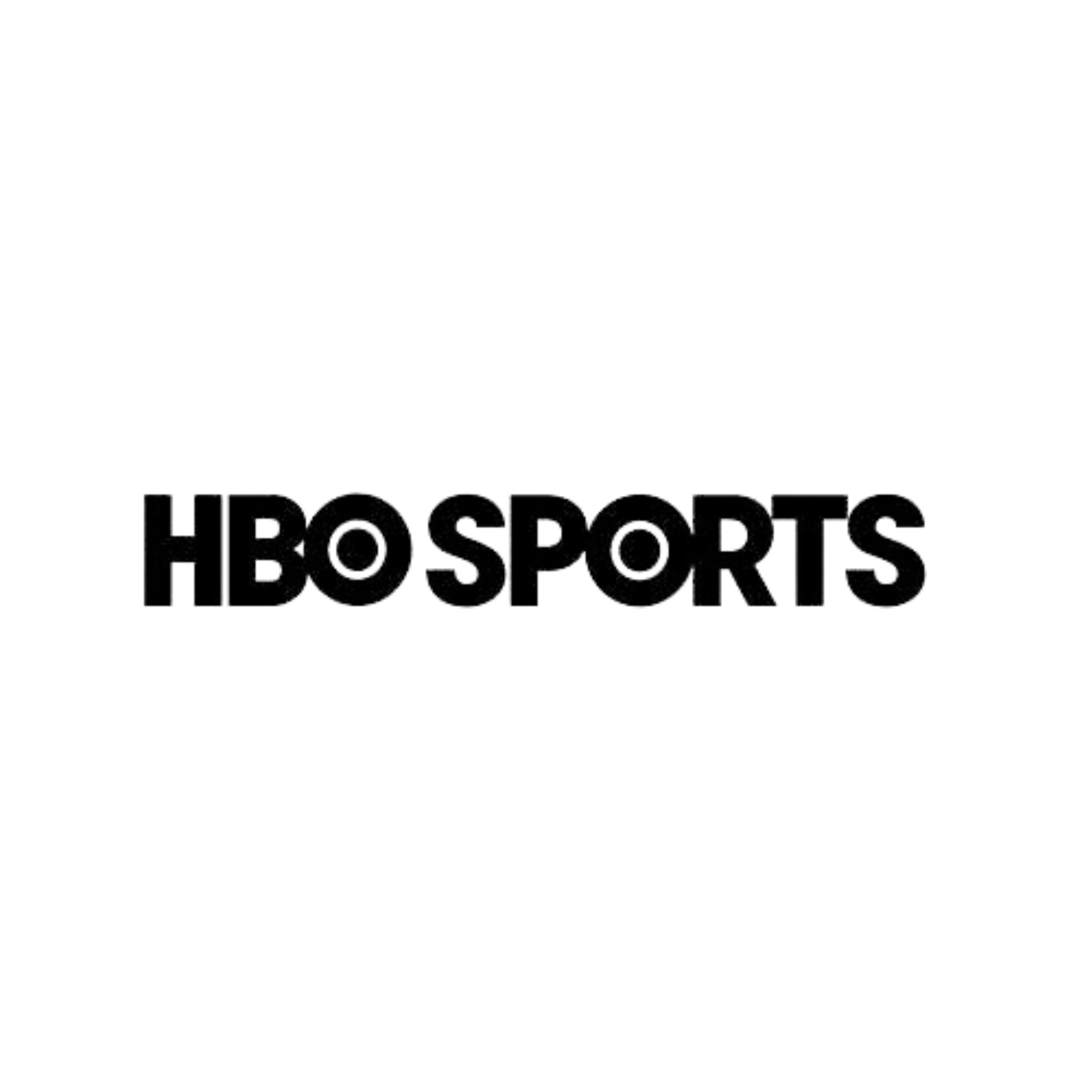 A black and white logo for HBO Sports on a white background.