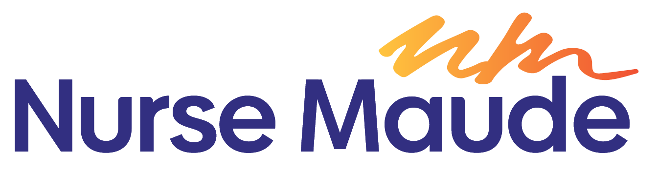 A blue and orange logo for nurse maude