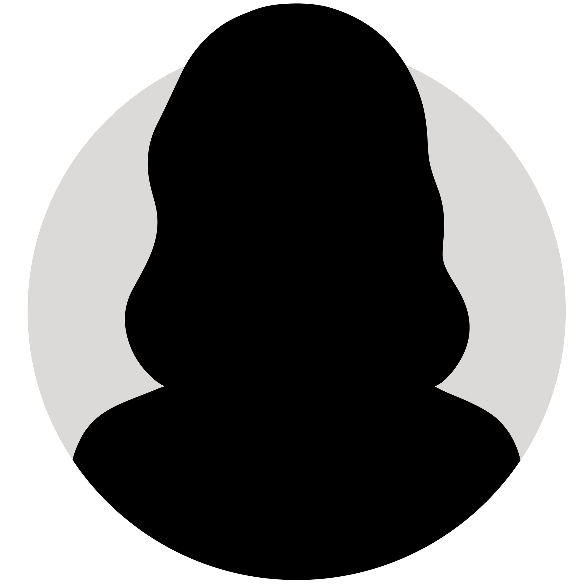 A silhouette of a woman's head in a circle.