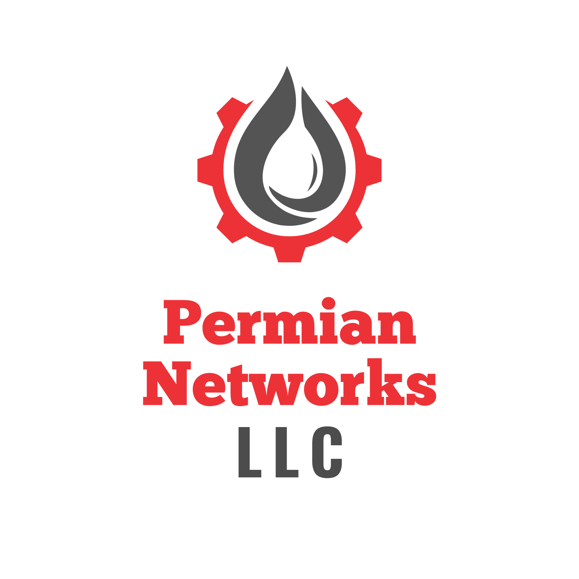 Logo for Permian Networks LLC: a red gear surrounding a gray oil drop shape, with the company name in red and gray text.