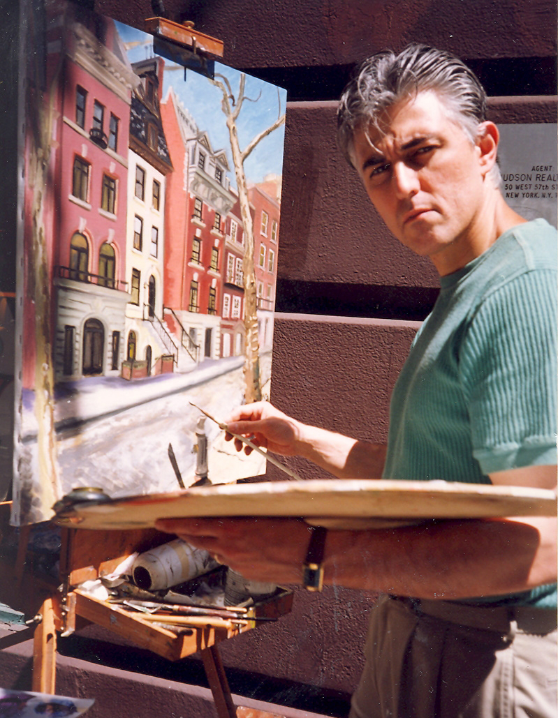 John Varriano working on a cityscape oil painting