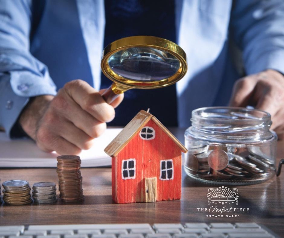 A man is holding a magnifying glass over a model house
