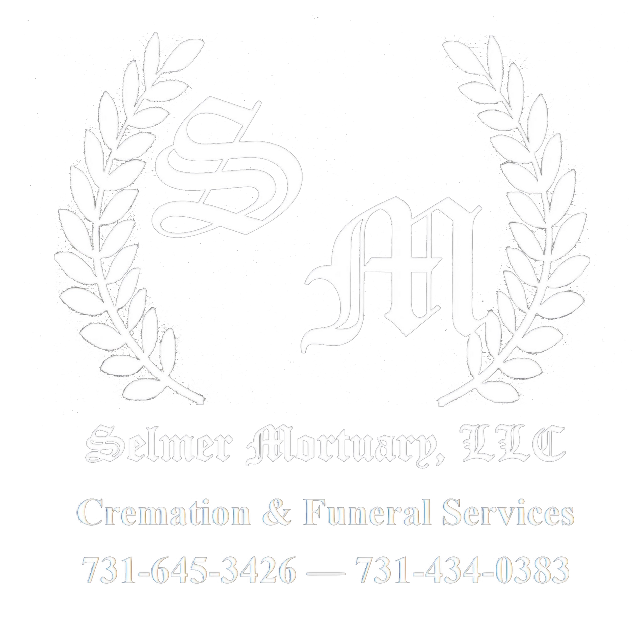 Logo with a floral wreath above cursive text that reads "Selmer Mortuary."