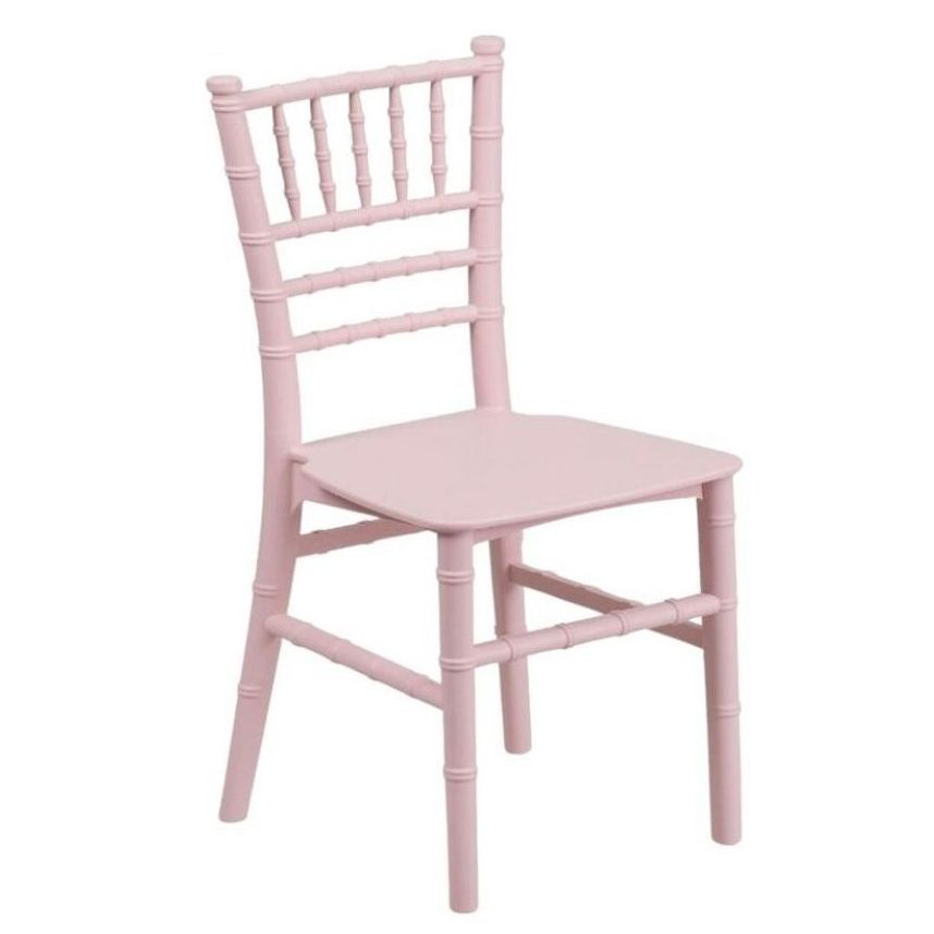 Light pink wooden chair with a slatted back on a white background