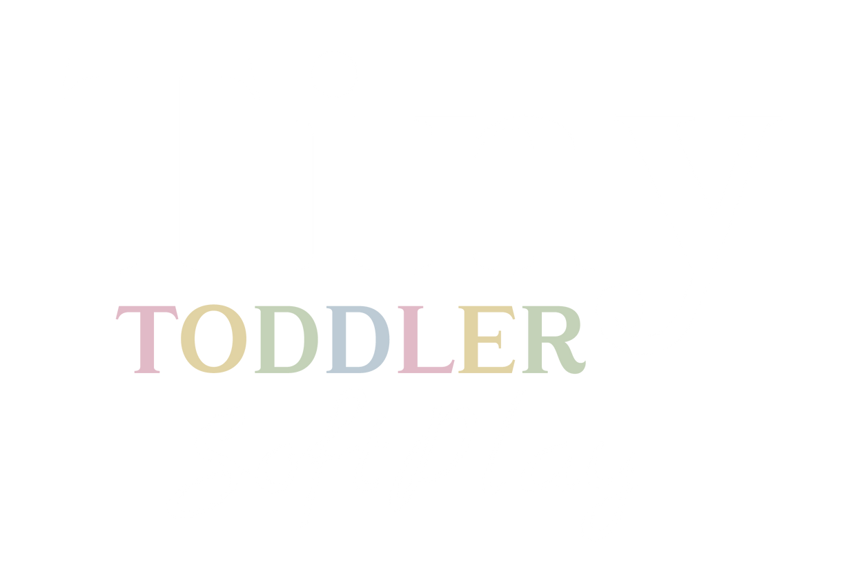 Pastel-colored “TODDLER” text on a white background