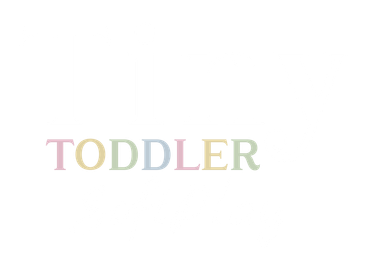 Pastel rainbow “TODDLER” text on a white background