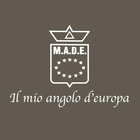 Logo marrone con la scritta “MADE” e le stelle dell’UE sopra il testo italiano “Il mio angolo d’europa”