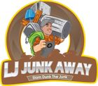 Cartoon junk hauler with tools and trash, logo reads “LJ Junk Away” and “Slam Dunk The Junk”
