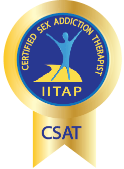 Blue and gold Certified Sex Addiction Therapist (CSAT) IITAP seal ribbon emblem