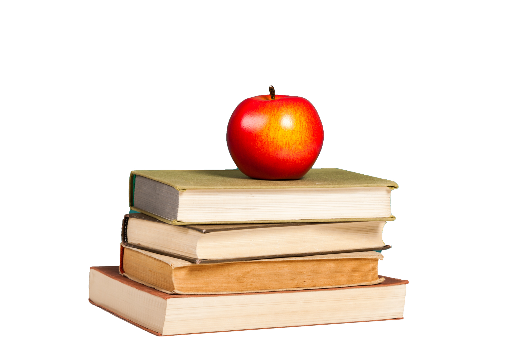 Stack of books with a red apple on top. Stack of books topped with a red apple, symbolizing education.