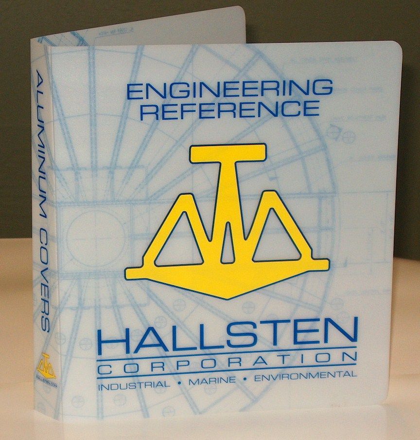 Custom poly ring binders in blue with screen-printed company logo