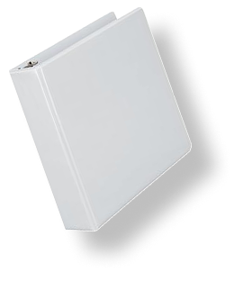 A white binder is floating in the air on a white background.