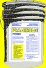 Yellow bucket of Planitinh powder with blue and white label and black lid.