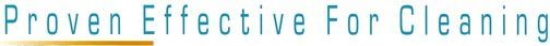 Text logo reading “Proven Effective For Cleaning” in light blue and orange with a thin blue line above.