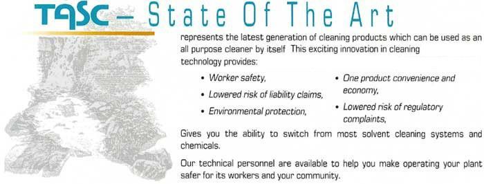 TASC State of the Art poster with white text on gray-green background about waste reduction and sustainability