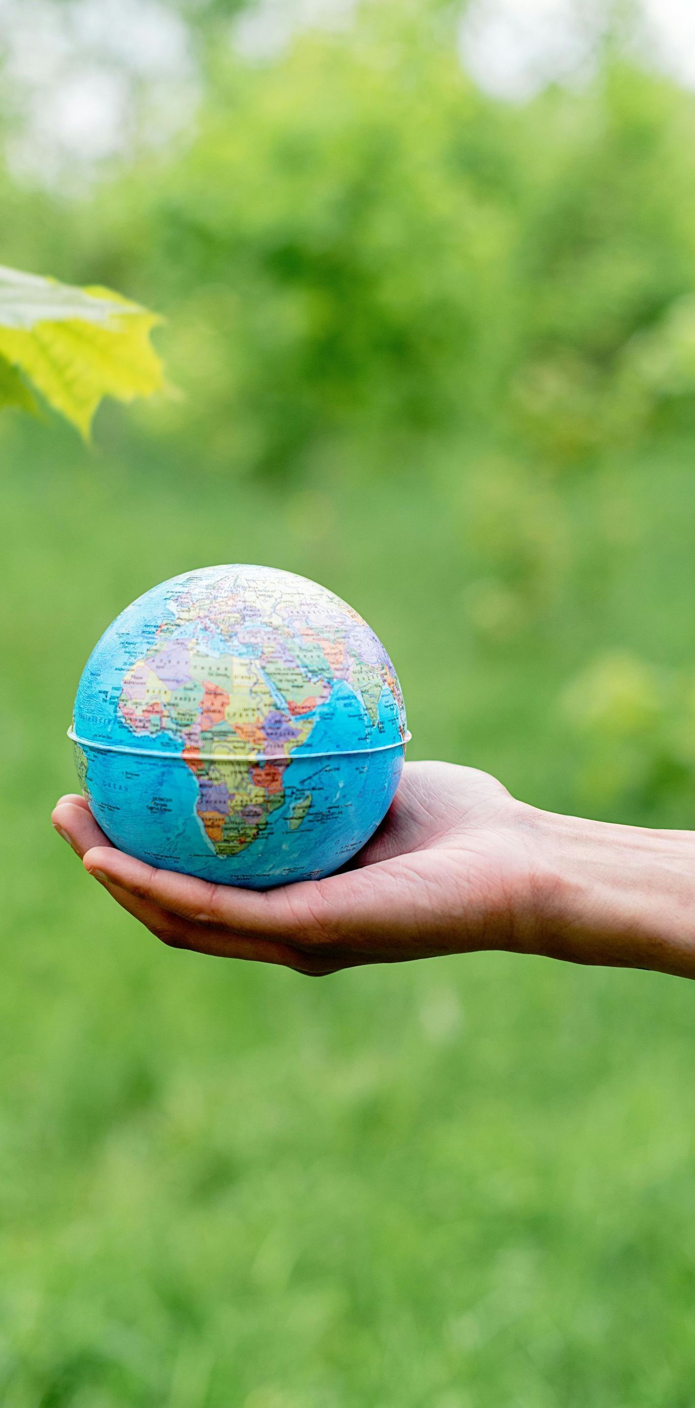 A person is holding a small globe in their hand.