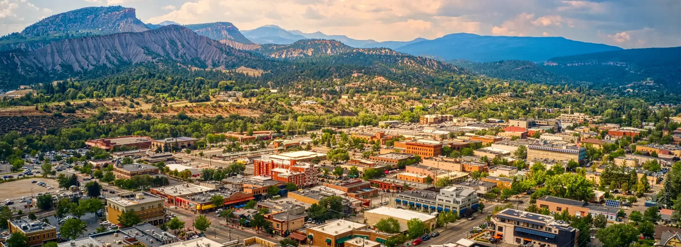 Arial view of downtown Durango, CO.