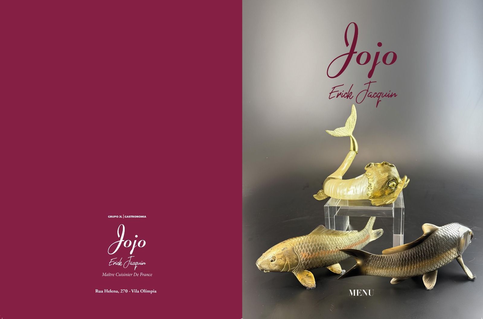 Anúncio do perfume Jojo com frasco dourado e líquido escorrendo sobre um fundo cinza escuro.