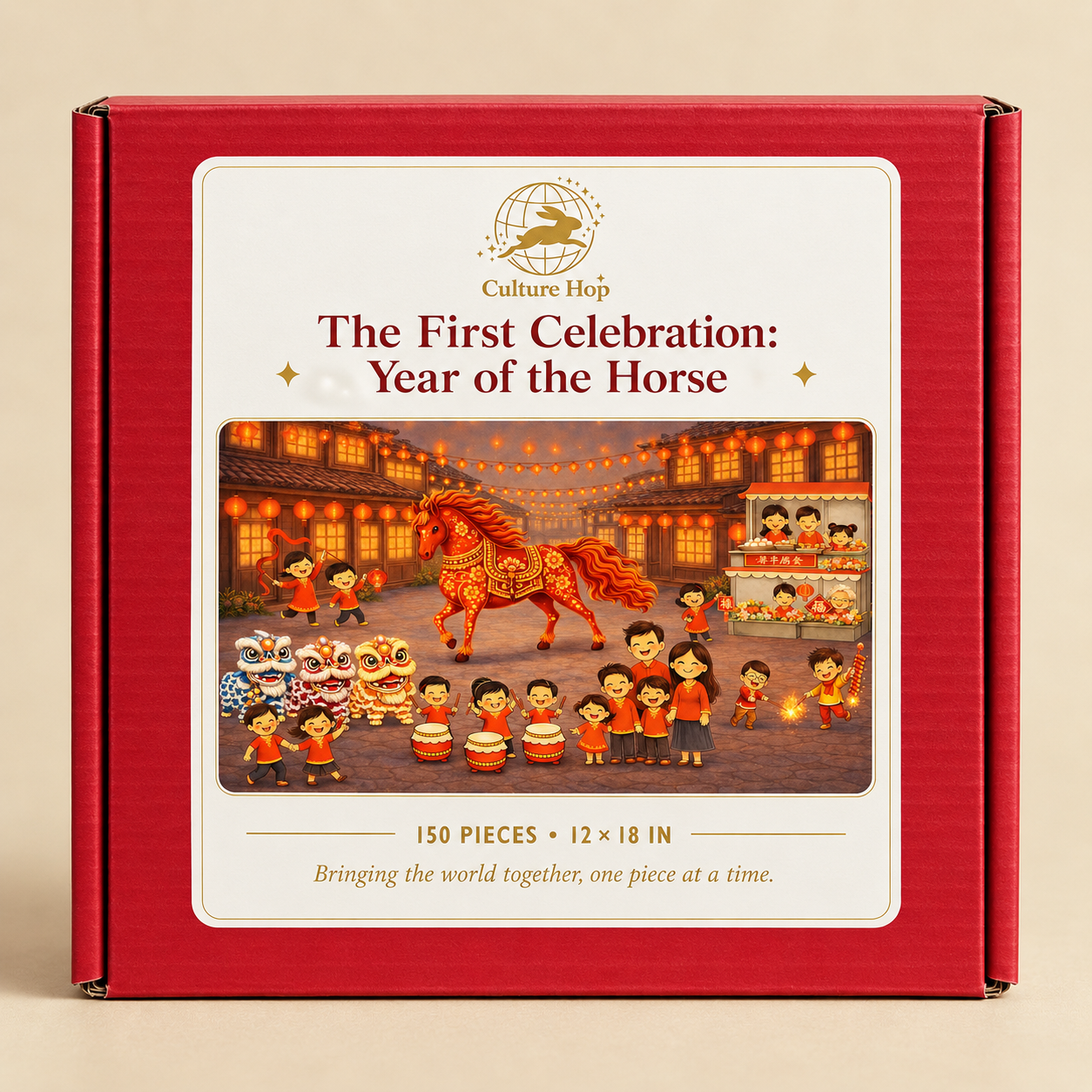 Culture Hop The First Celebration: Year of the Horse puzzle featuring a festive Chinese New Year scene