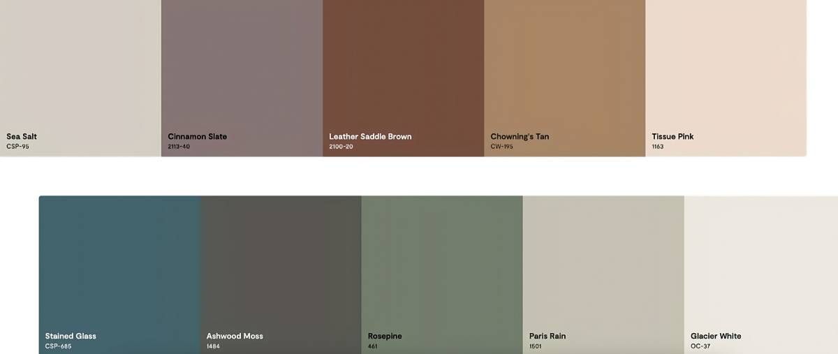 The Benjamin Moore Color Trends 2025 Palette, featuring 10 colors and Cinnamon Slate 2113-40 at Stevens Paint and Blinds near Vestal & Corning, New York (NY)