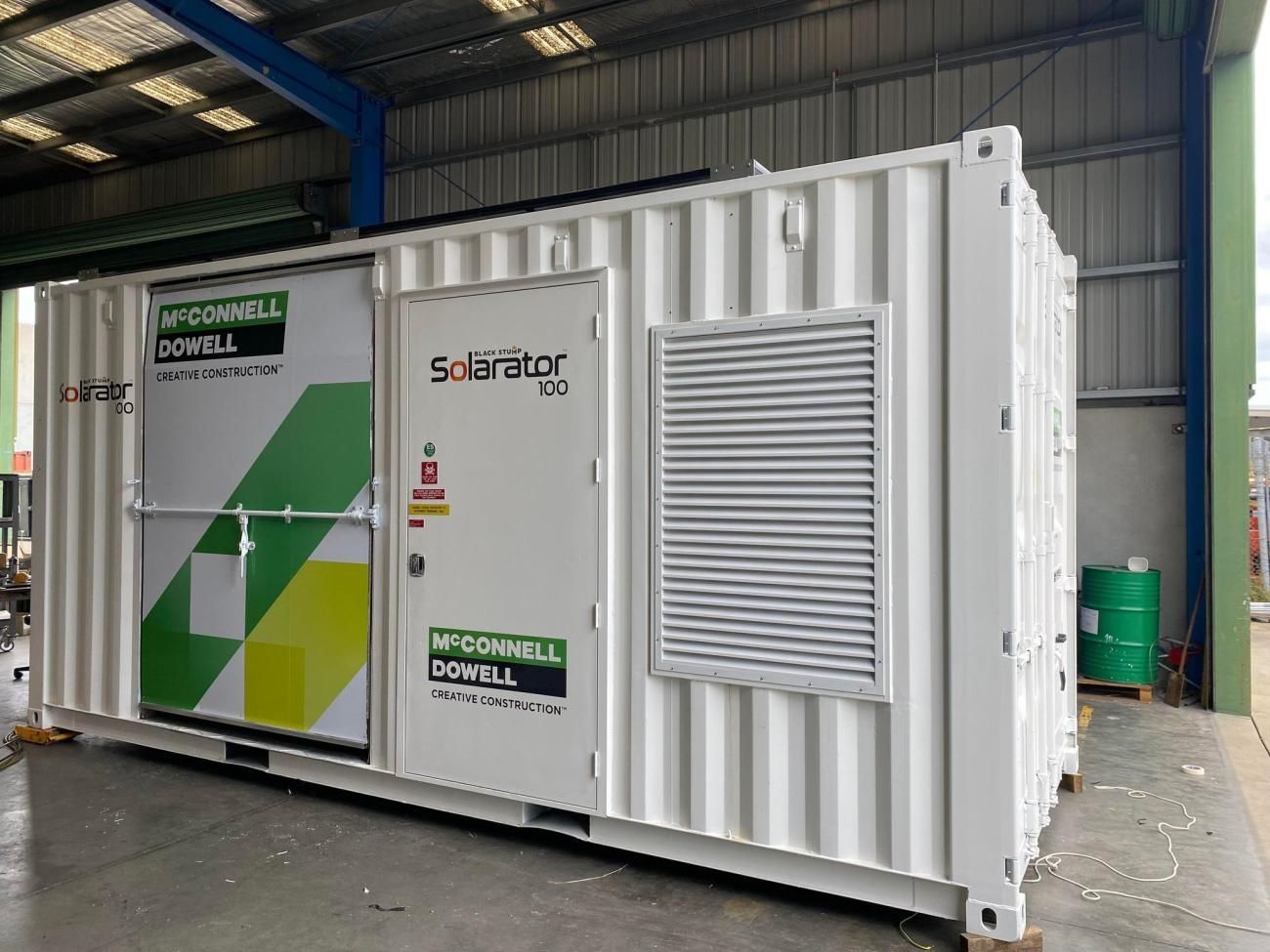 White shipping container with 