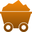Orange minecart filled with dirt, two wheels.