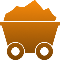 Orange mining cart filled with dirt.