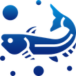 Blue fish swimming with bubbles.