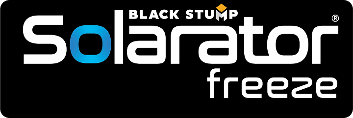 Solarator Freeze logo with white text on a black background. 