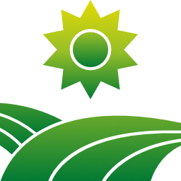 Green sun over rolling green fields.