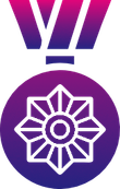 Medal with a purple and pink gradient, featuring an eight-pointed star.