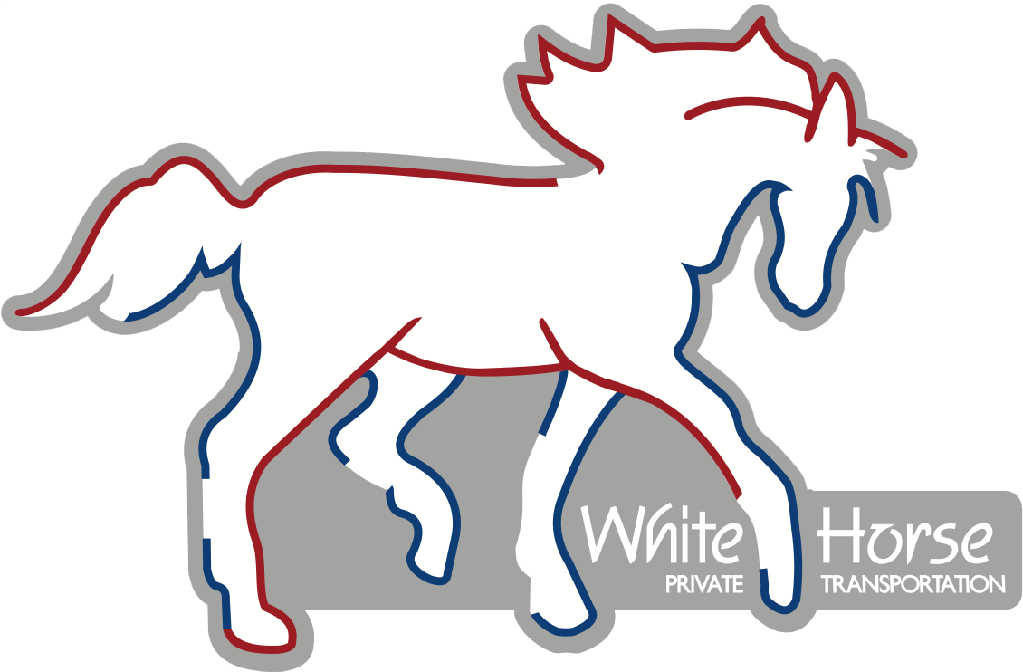 White horse logo with red and blue outline, text "White Horse Private Transportation".