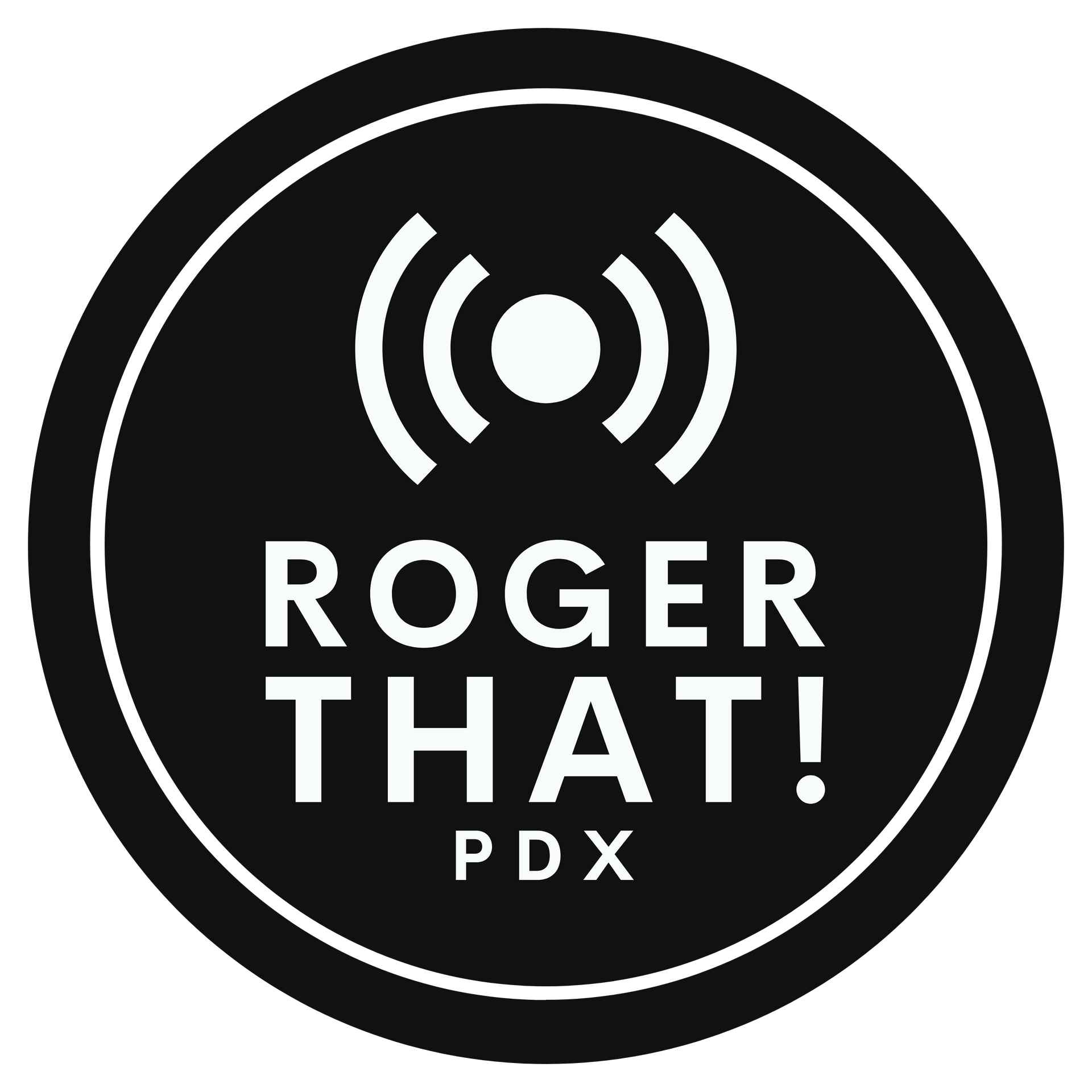 Black and white circular logo: 