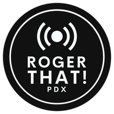 Black and white circular logo: 