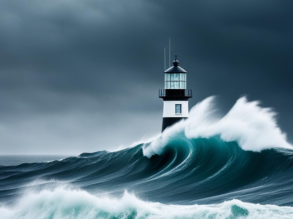 A lighthouse in the middle of a stormy ocean