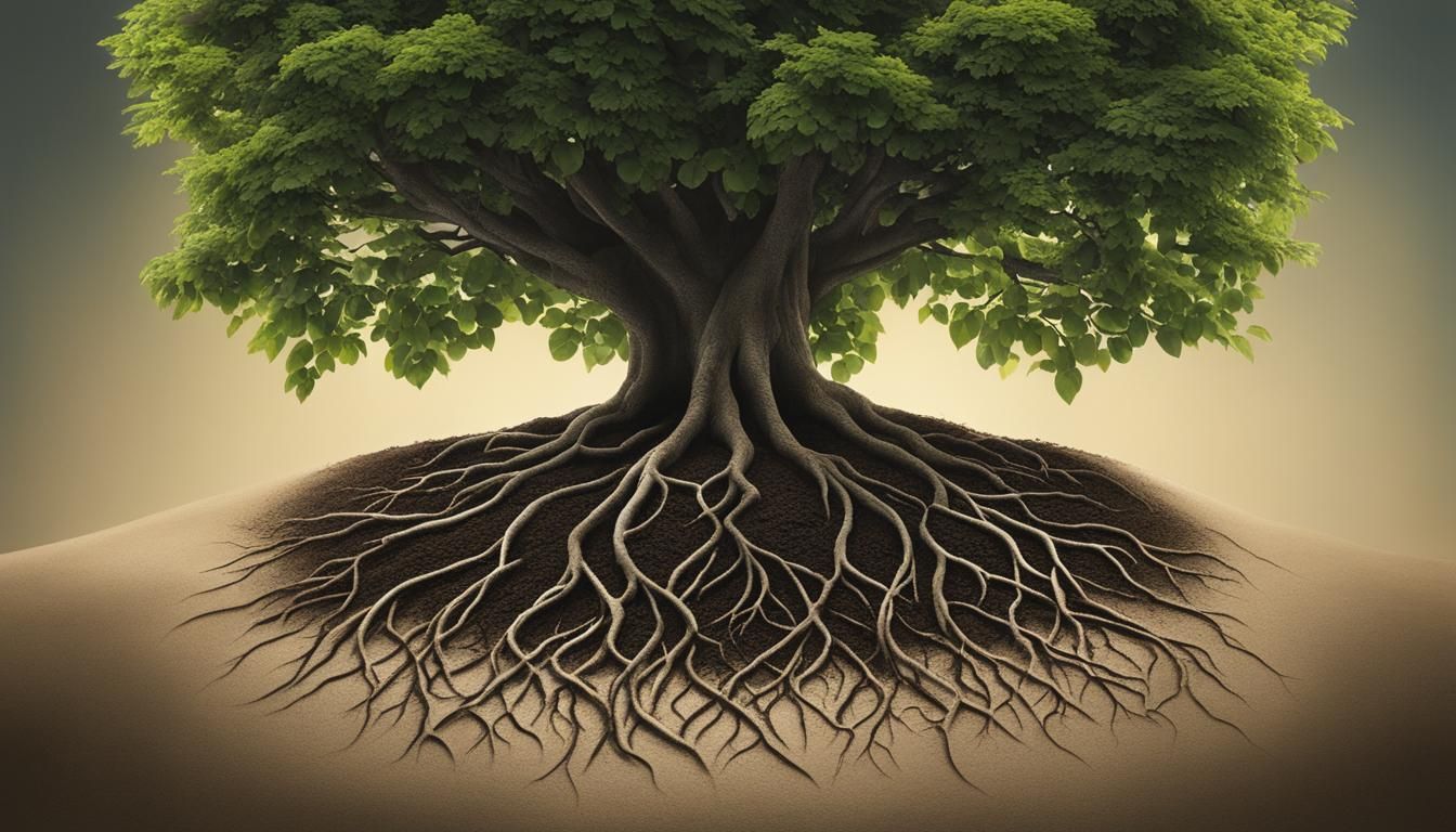 A tree with a lot of roots growing out of the ground.