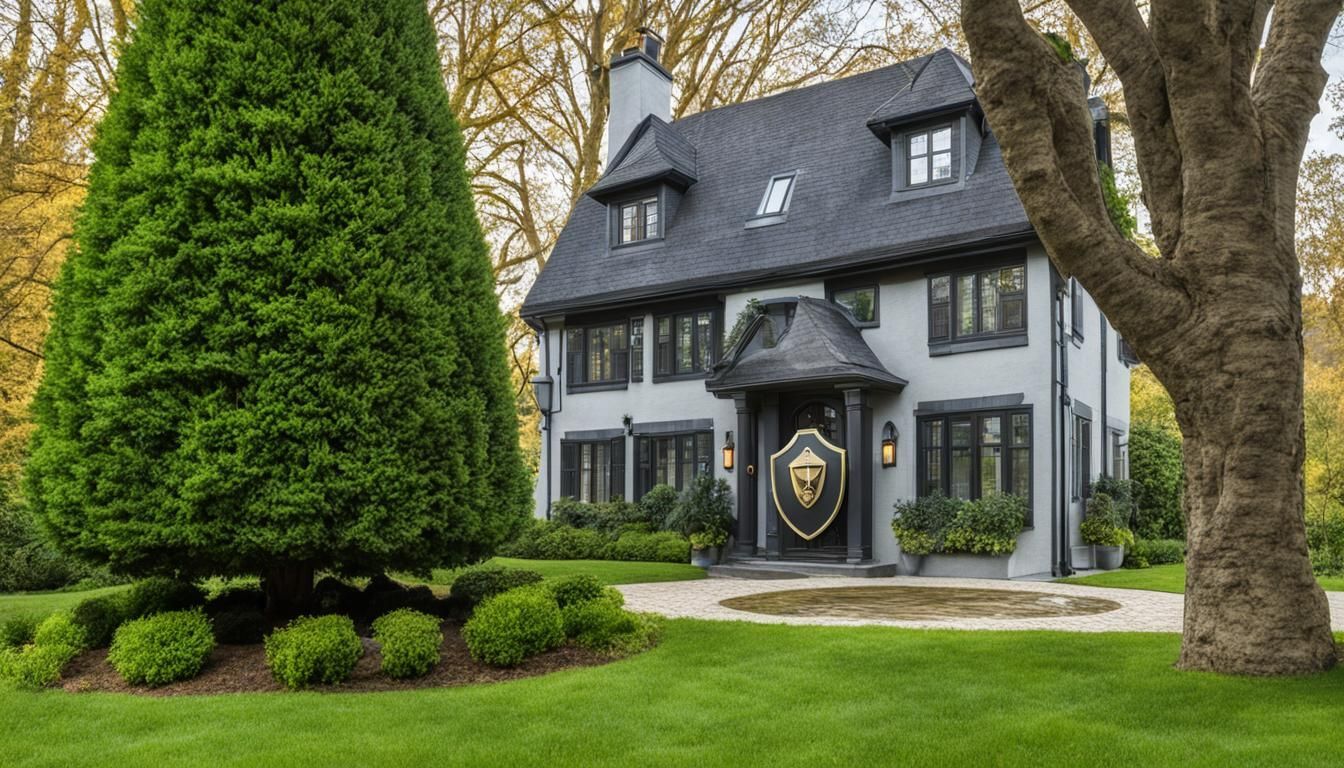 A large house with a lot of trees in front of it.