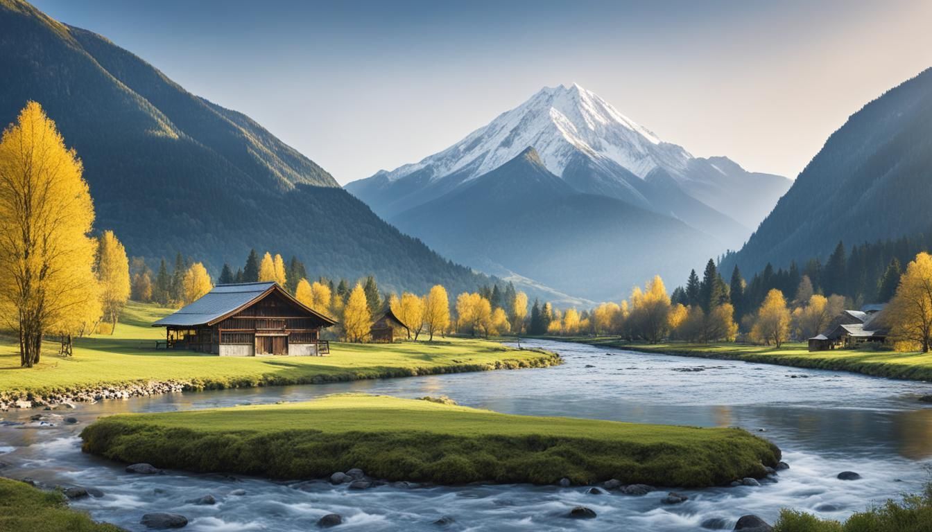 A river running through a valley with mountains in the background.