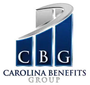 The logo for the carolina benefits group is blue and silver.
