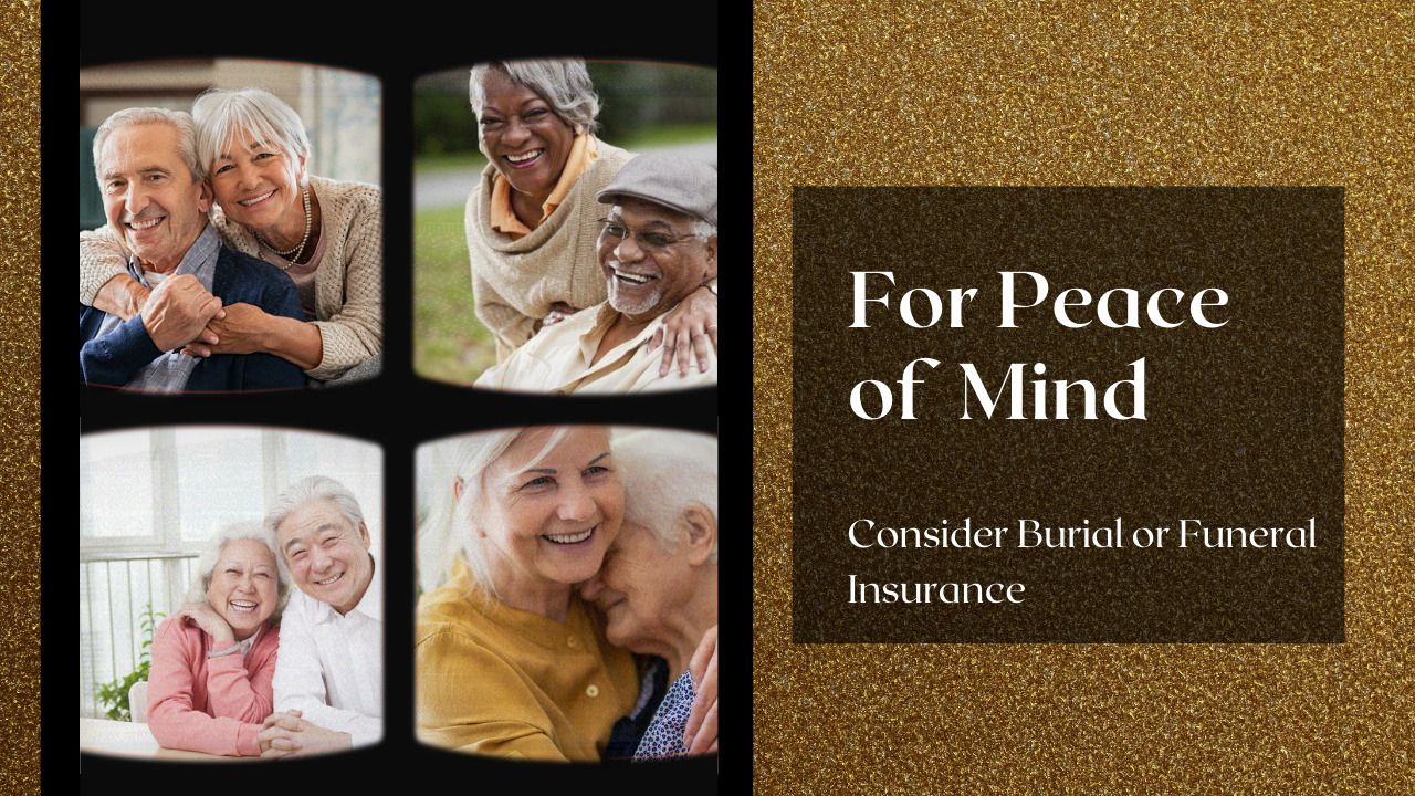 A collage of four pictures of elderly people with the words `` for peace of mind ''.