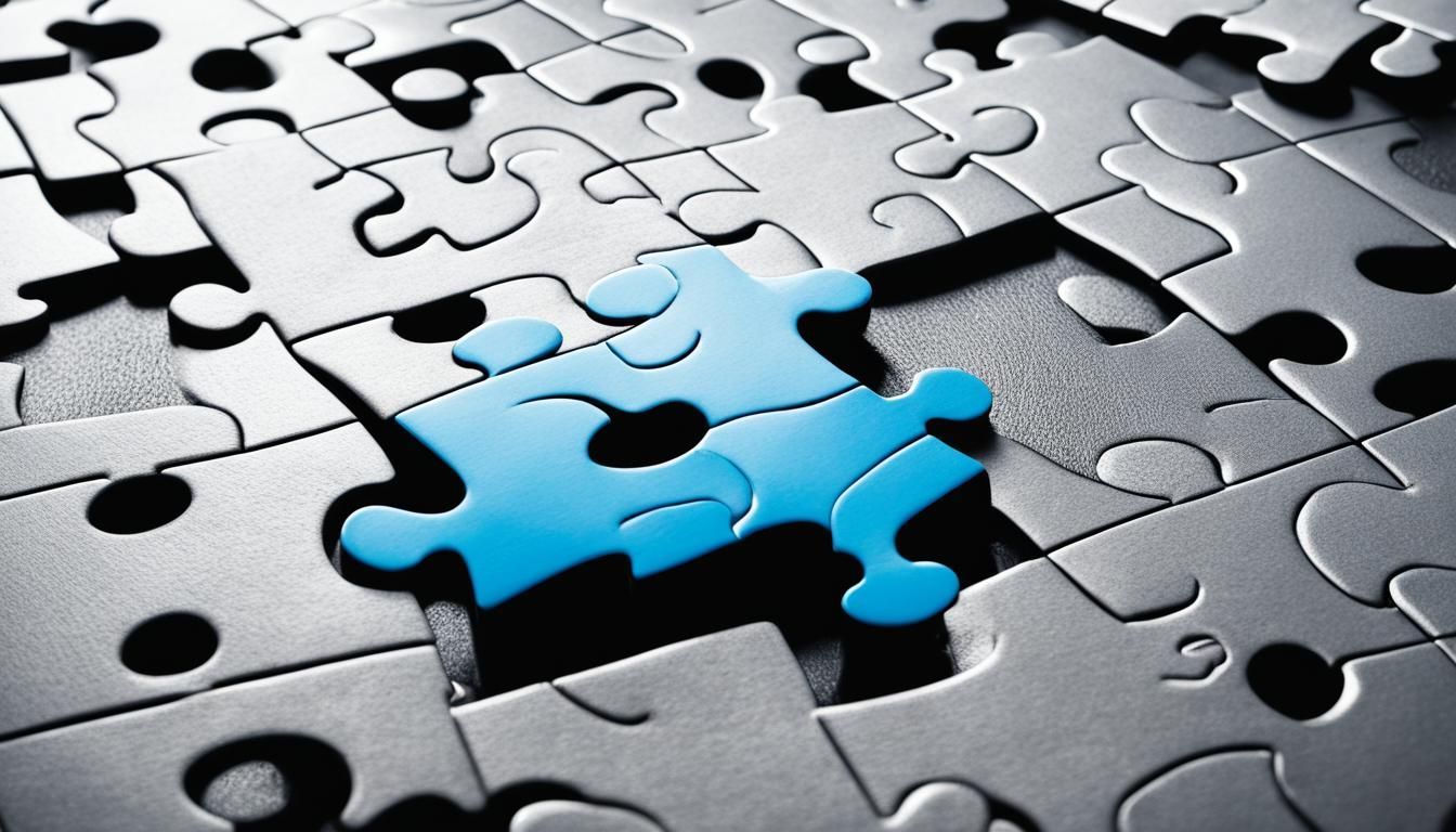 A puzzle with a blue piece in the middle